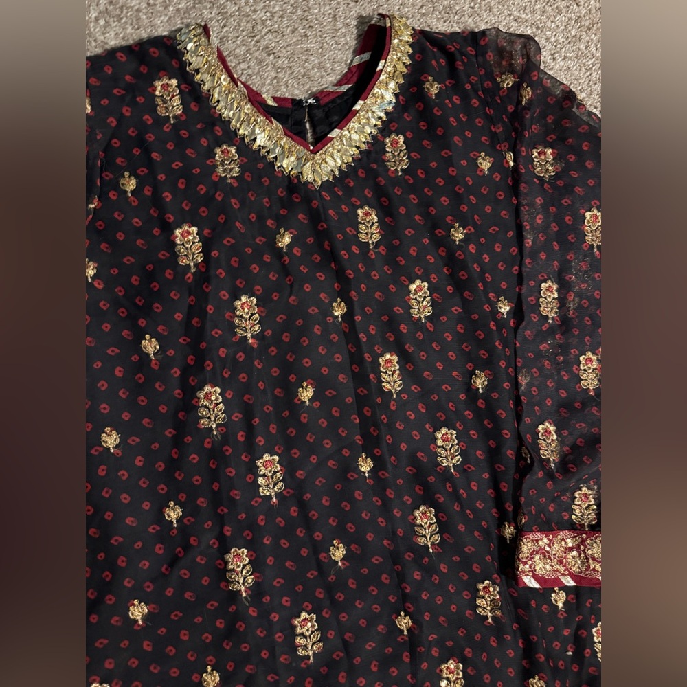 Black Embroidered Floral Tunic with Gold Accents